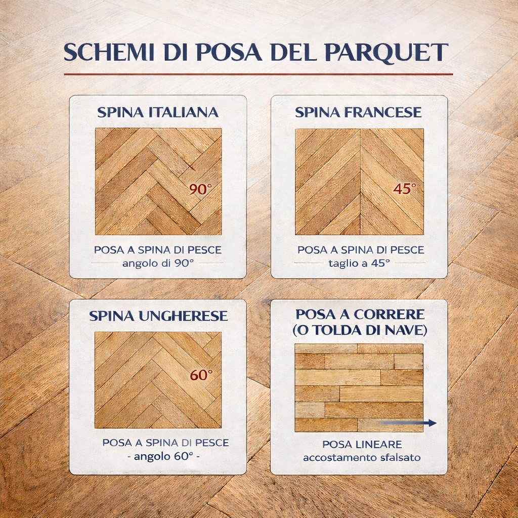 schemi di posa del parquet spina italiana francese ungherese e posa a correre confronto