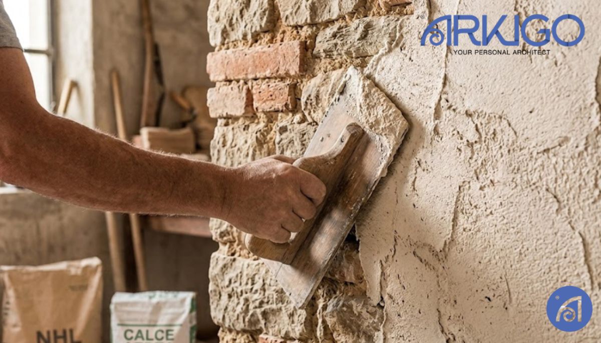 Intonaco a calce steso su un muro