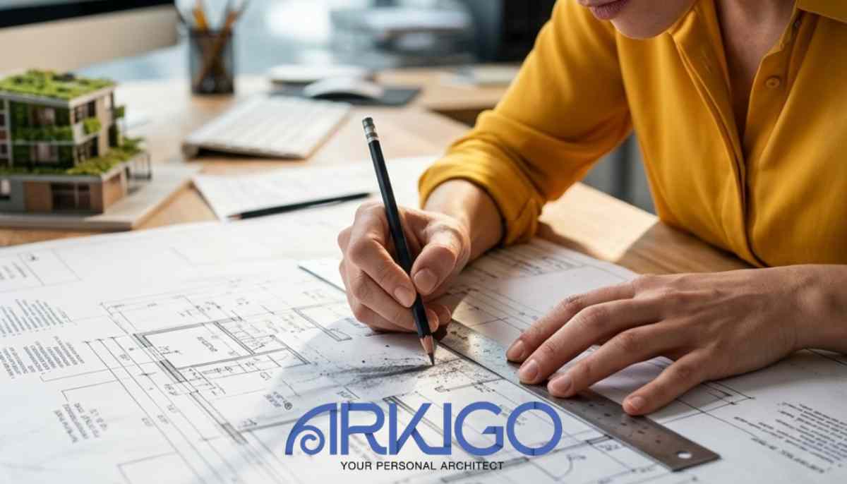 Architetto che disegna un progetto di ristrutturazione