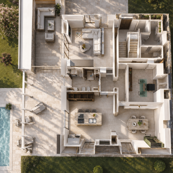 Villa moderna con piscina e patio