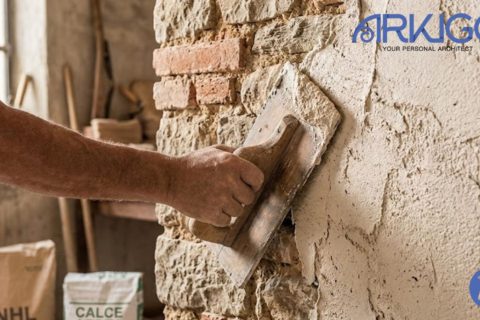 Intonaco a calce steso su un muro