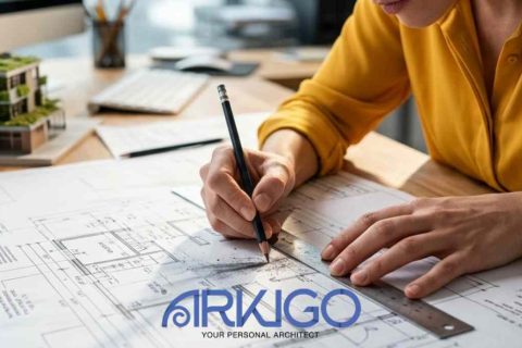 Architetto che disegna un progetto di ristrutturazione