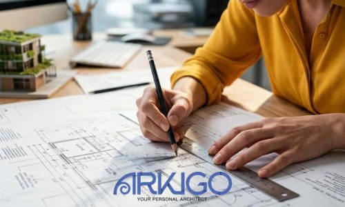 Architetto che disegna un progetto di ristrutturazione